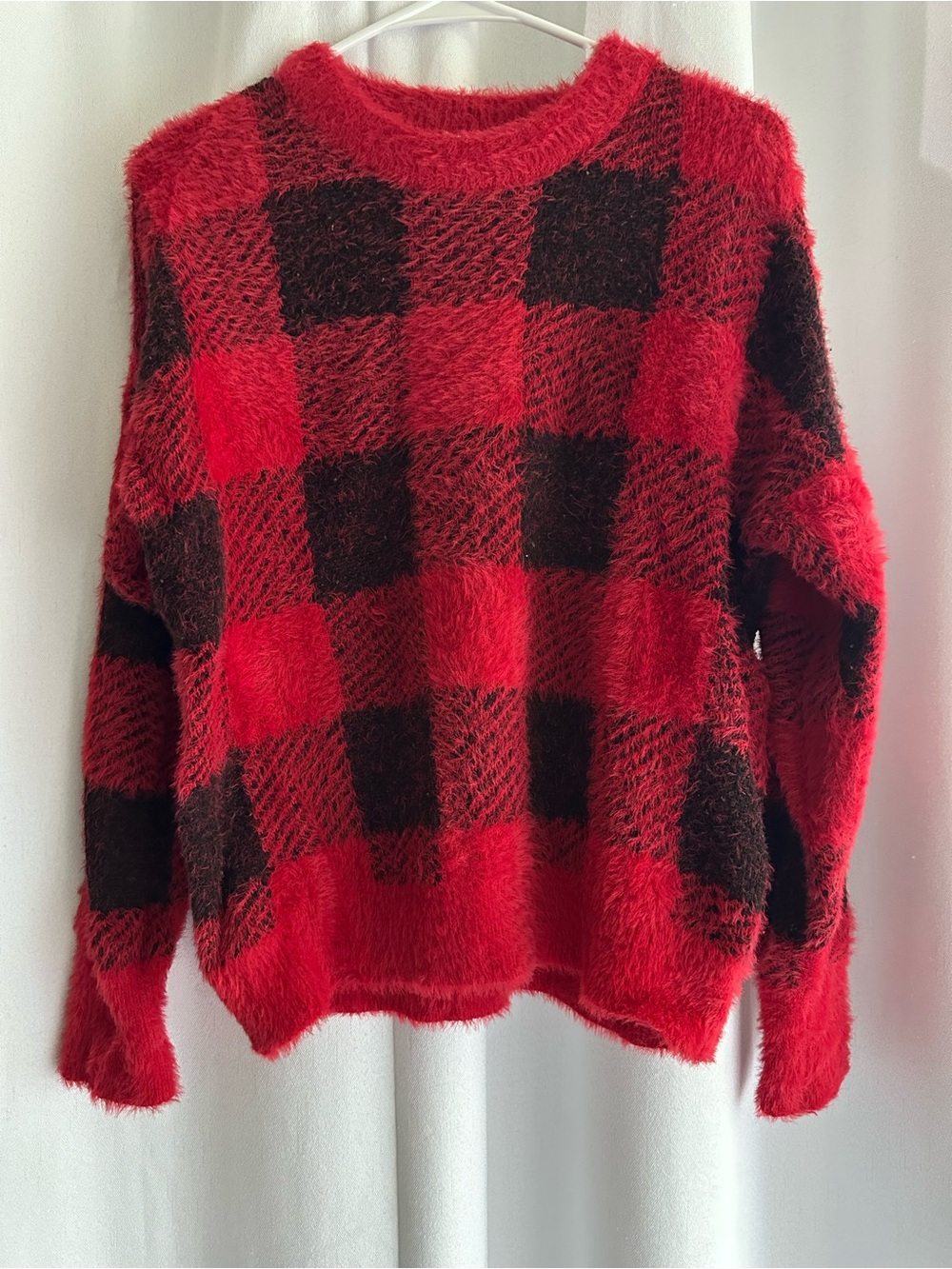 Women’s red black plaid medium sweater
